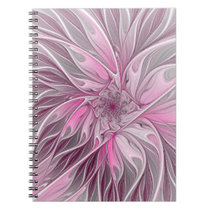 Caderno Espiral Sonho De Flor Rosa Fractal, Padrão De Fantasia Flo