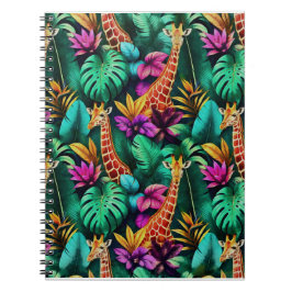 Caderno Espiral Sonho de Girafa na Selva Padrão de Superfície Sem