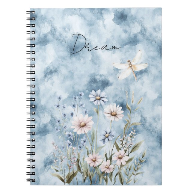 Caderno Espiral Sonho de Libélula Floral Azul (Frente)