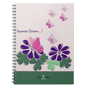 Caderno Espiral Sonho de Verão Borboleta Flor Verde Rosa