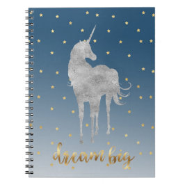 Caderno Espiral Sonho Estrelas Unicórnio Dourado Azul