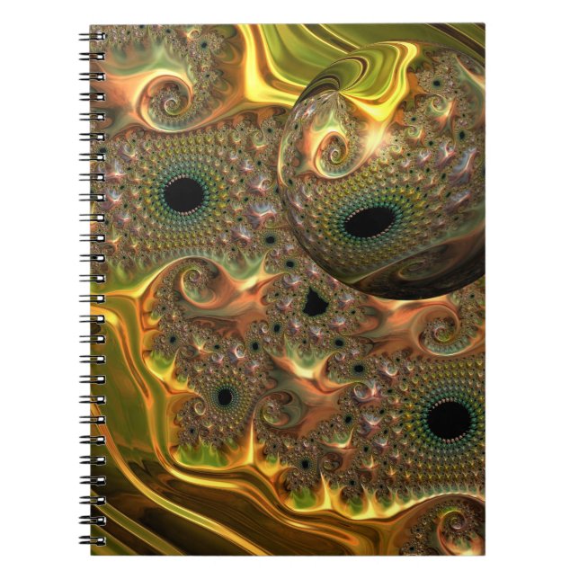 Caderno Espiral Sonho Fractal Ouro Líquido (Frente)