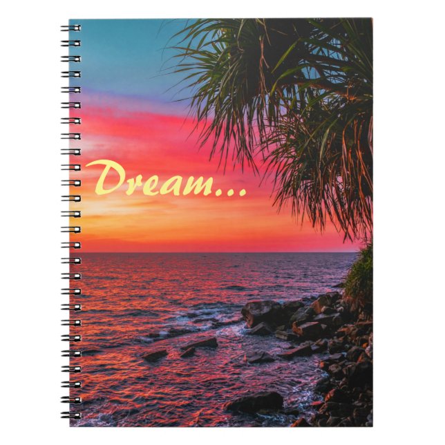 Caderno Espiral Sonho Incrível de Palma do Oceano Tropical Sunset (Frente)