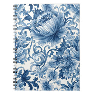 Caderno Espiral Sonhos Azuis   Chinoiserie Floral em Aquarela