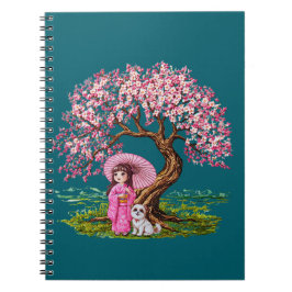 Caderno Espiral Sonhos Brilhantes: Kimono Girl & Puppy