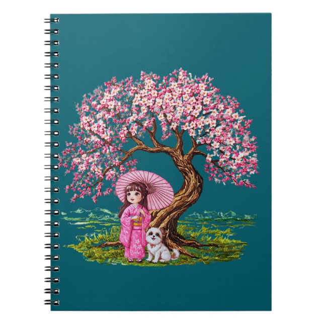 Caderno Espiral Sonhos Brilhantes: Kimono Girl & Puppy (Frente)