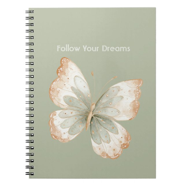 Caderno Espiral Sonhos de Borboleta Verde Creme Marrom (Frente)
