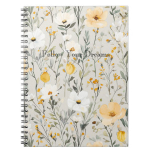Caderno Espiral Sonhos de Lindas Flores Brancas Amarelas