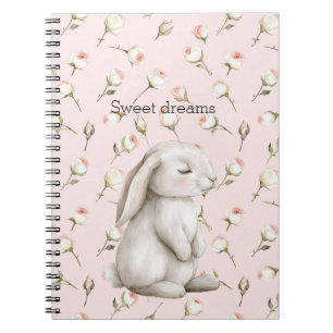 Caderno Espiral Sonhos Doces Coelho Rosas Rosa Floral