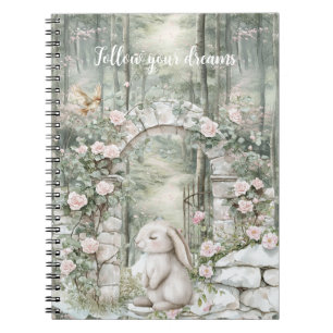 Caderno Espiral Sonhos Inchados de Coelhinho Floral de Jardim Flor