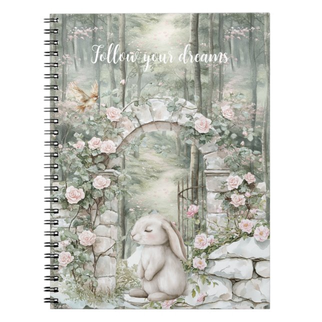 Caderno Espiral Sonhos Inchados de Coelhinho Floral de Jardim Flor (Frente)