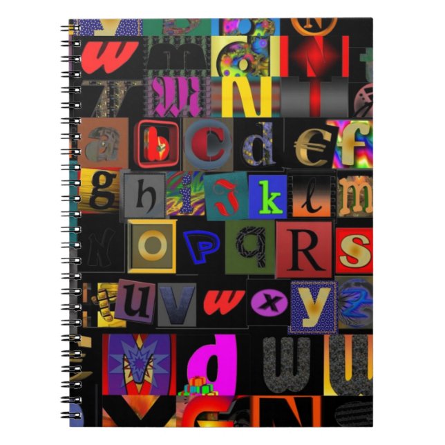 Caderno Espiral Sopa de Letras, design de letras mosaico, colorido (Frente)