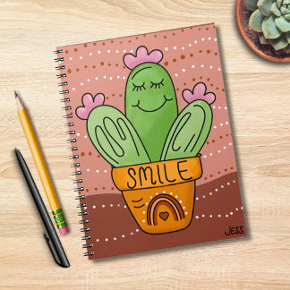 Caderno Espiral Sorriso de Cacto Boho Cores Arco-íris Feliz Fofo