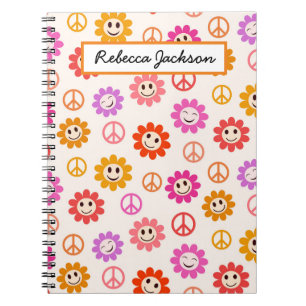 Caderno Espiral Sorriso Flores com sinais de paz Raparigas