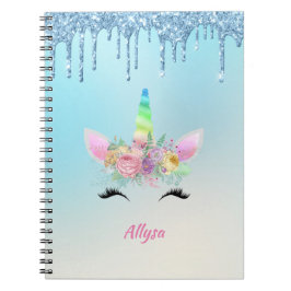 Caderno Espiral Sorriso Unicorn Horn e Eyelashes com Flores