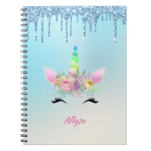Caderno Espiral Sorriso Unicorn Horn e Eyelashes com Flores