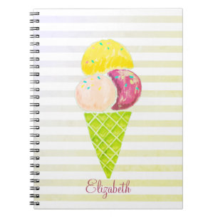 Caderno Espiral Sorvete de Aquarela,Listrado