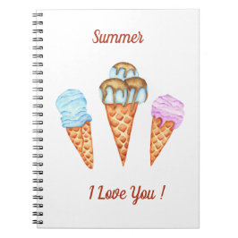 Caderno Espiral Sorvete Eu Te Amo Fofo Verão  