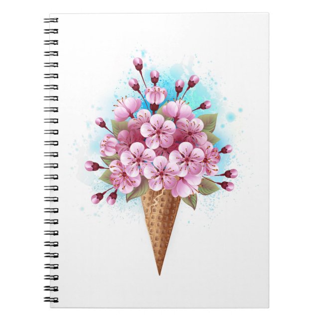 Caderno Espiral Sorvete Waffle Rosa Sakura Cone (Frente)