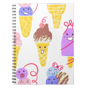 Caderno Espiral Sorvetes Kawaii, um padrão bonito e perfeito.