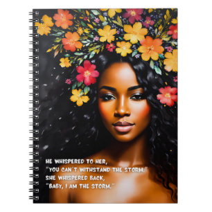 Caderno Espiral Sou a Tempestade Black Woman Watercolor Arte Flora