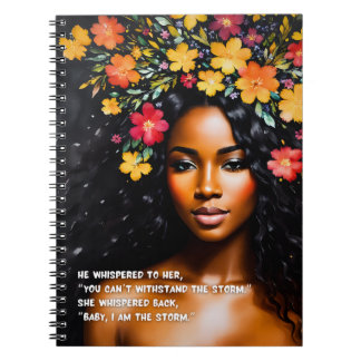Caderno Espiral Sou a Tempestade Black Woman Watercolor Arte Flora