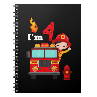Caderno Espiral Sou o quarto Aniversário do Motor de Fogo Truck To
