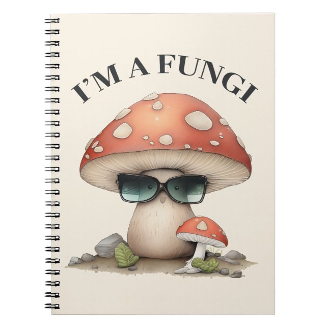 Caderno Espiral "Sou um Fungo" Cogumelo Bonito com Óculos Solares (Frente)