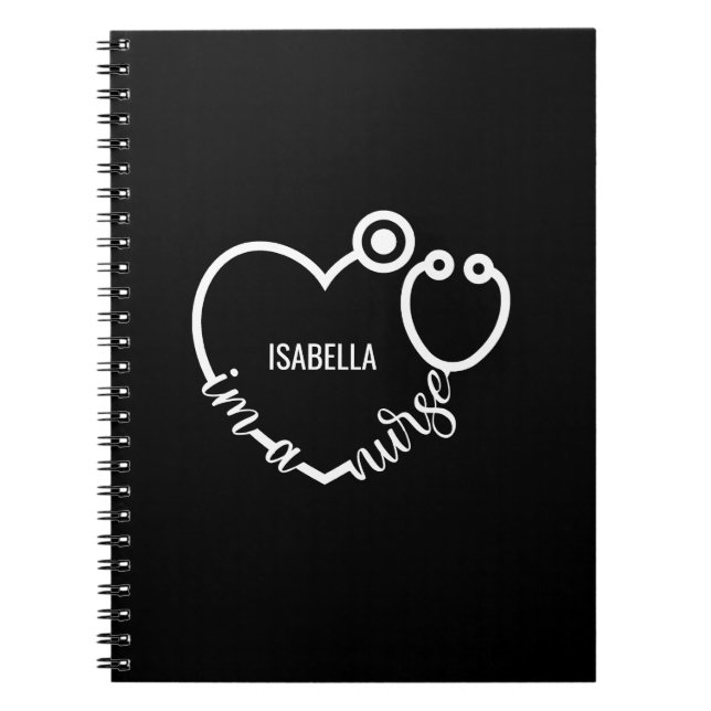 Caderno Espiral Sou uma enfermeira, estetoscópio, coração moderno, (Frente)