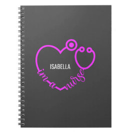 Caderno Espiral Sou uma enfermeira, estetoscópio, coração moderno,