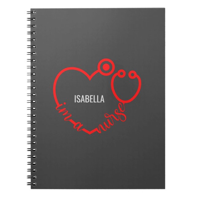 Caderno Espiral Sou uma enfermeira, estetoscópio, coração moderno  (Frente)