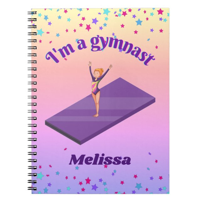 Caderno Espiral Sou uma ginasta com Leotard no tapete roxo (Frente)