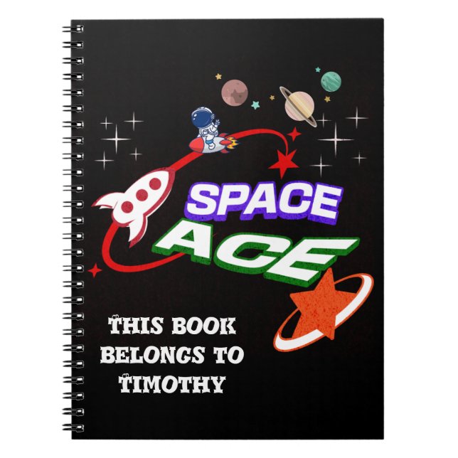 Caderno Espiral Space Ace | Planetas | Estrelas | Foguete | editáv (Frente)
