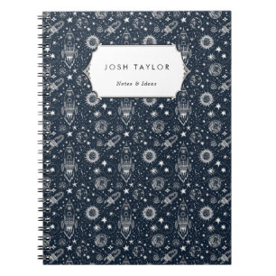 Caderno Espiral Space Science Stars Planets Rocket Nome Personaliz