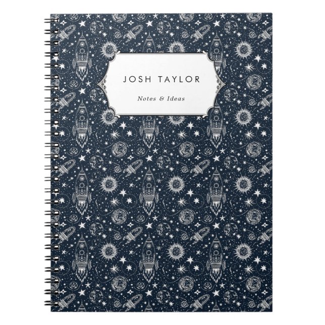 Caderno Espiral Space Science Stars Planets Rocket Nome Personaliz (Frente)