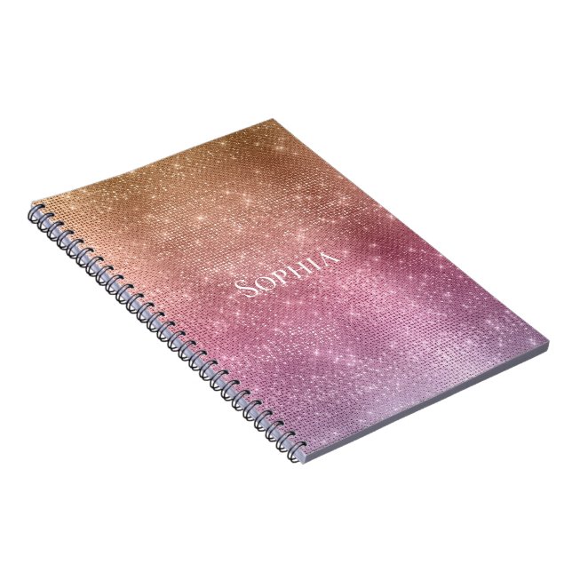 Caderno Espiral Sparkle roxo, cor-de-rosa, rosa Dourado (Lado Direito)