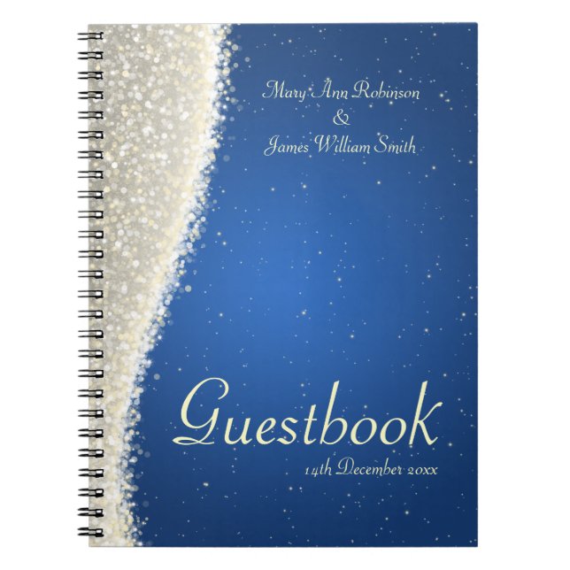 Caderno Espiral Sparkles do brilho do Guestbook do casamento azuis (Frente)