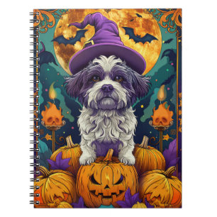 Caderno Espiral Spooky Shih Tzu Dog Halloween Bruxelles E Pumpkin