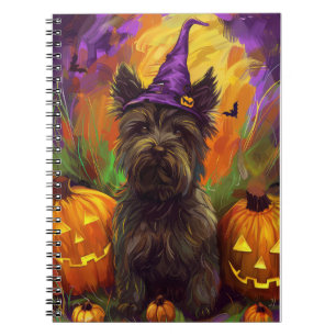 Caderno Espiral Spooky Skye Terrier Cachorro Bruxa de Halloween