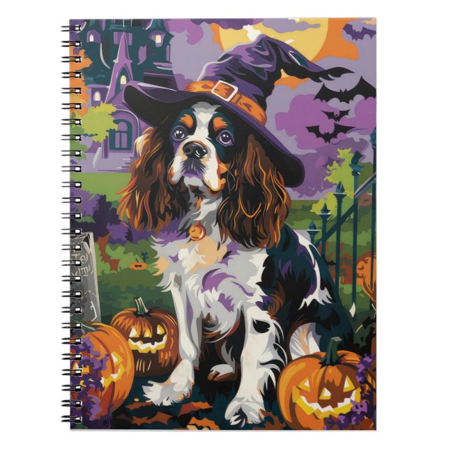 Caderno Espiral Spooky Springer Spaniel Halloween Pumpkin (Frente)