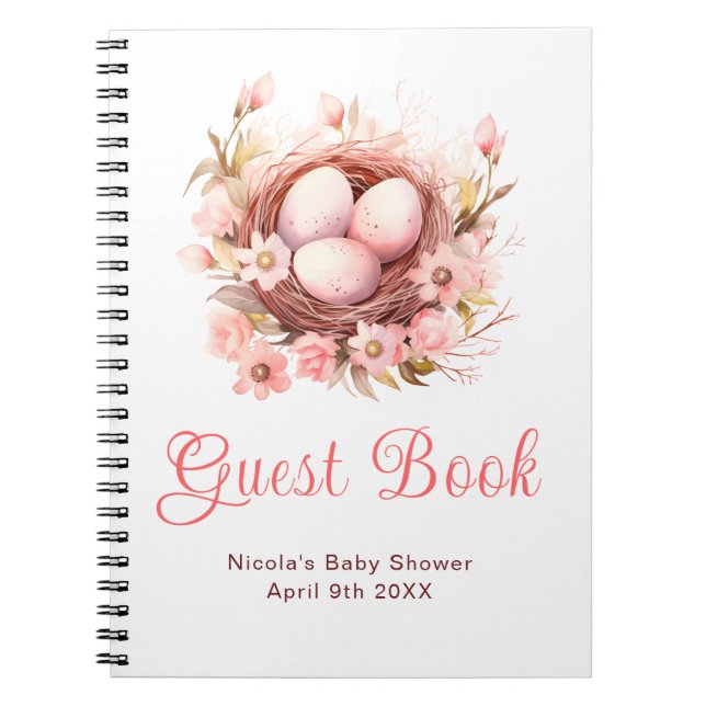 Caderno Espiral Spring Birds Nest Baby Shower Guest Book (Frente)