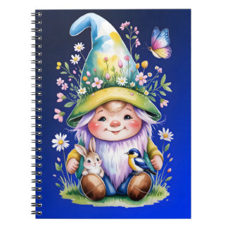 Caderno Espiral Spring Gnome with Bunny and Bluebird