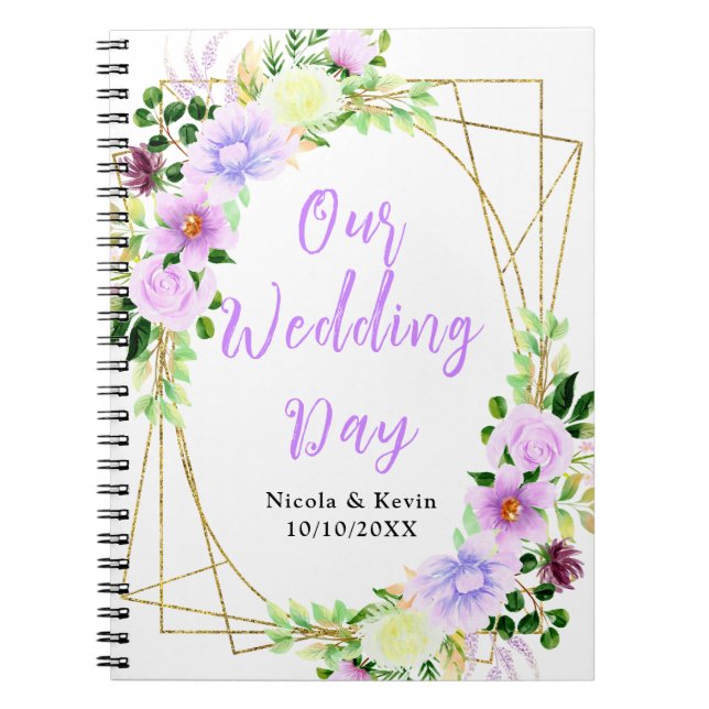 Caderno Espiral Spring Purple Floral Wedding Planner (Frente)