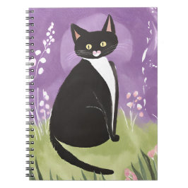 Caderno Espiral Sr. Chonk | Gato Tuxedo Aquarela Roxa