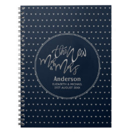 Caderno Espiral Sr. e Sra. Marinho de Casamento Blue Silver Hearts