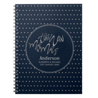 Caderno Espiral Sr. e Sra. Marinho de Casamento Blue Silver Hearts
