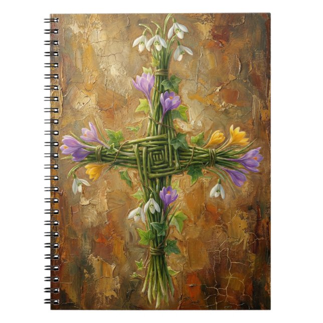 Caderno Espiral St Brigid Cross Green Rushes Crocus Imbolc Art (Frente)