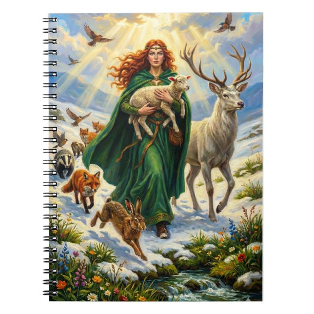 Caderno Espiral St Brigid Spring Goddess Woodland Animals Imbolc (Frente)
