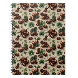 Caderno Espiral St. Patrick’s Day Coffee & Shamrock Pattern