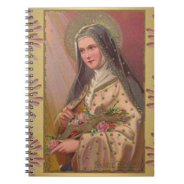 Caderno Espiral St. Therese com rosas & crucifixo